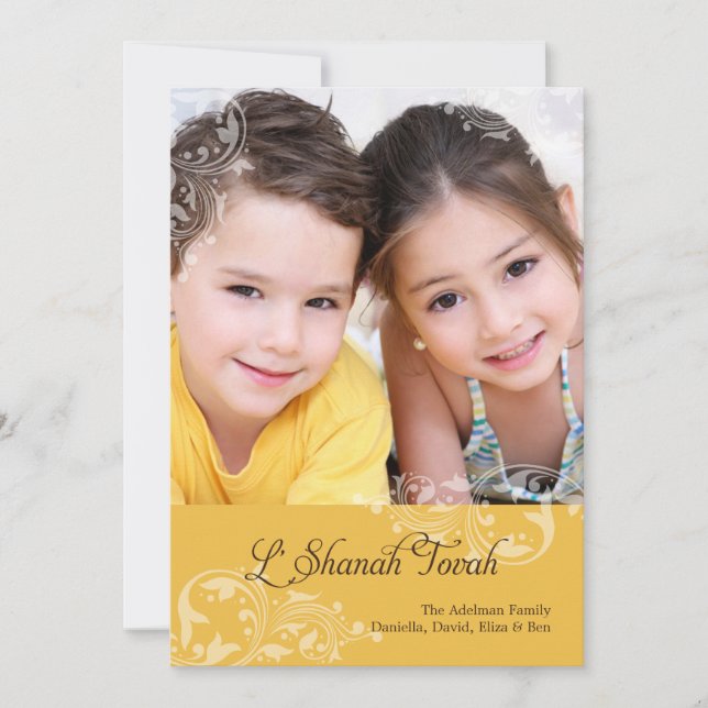 Swirling Florals Rosh Hashanah Photo Flat Card (Front)
