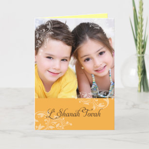 Swirling Florals Rosh Hashanah Photo Greeting Card