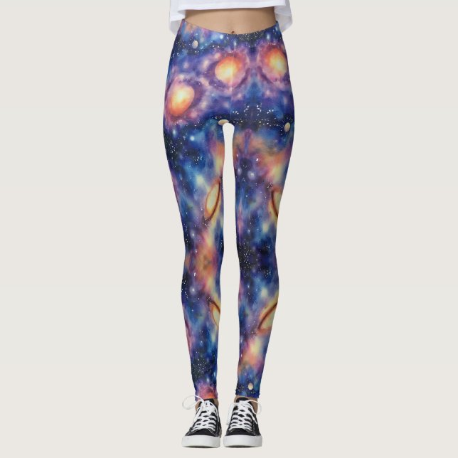 Swirling Galaxy Seamless Pattern Leggings (Front)