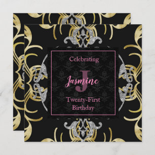 Swirling Gold and Silver Birthday Invitation