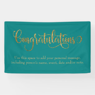 Swirling Gold Glitter Congratulations Bright Teal Banner