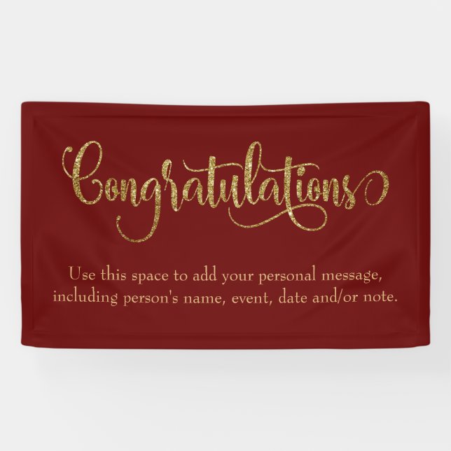 Swirling Gold Glitter Congratulations Burgundy Red Banner (Horizontal)