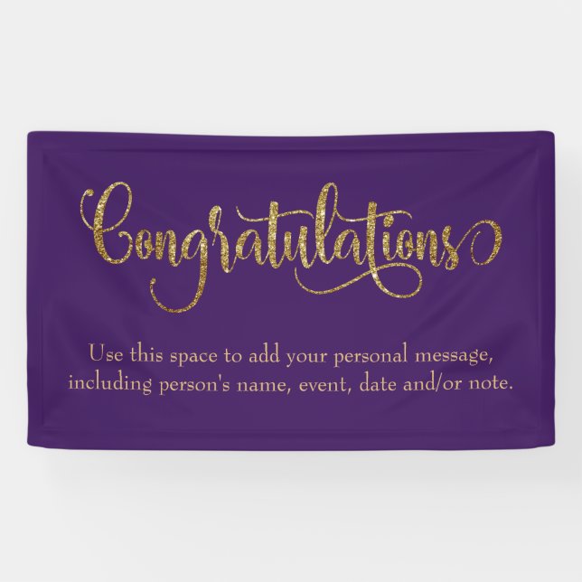 Swirling Gold Glitter Congratulations Deep Purple Banner (Horizontal)