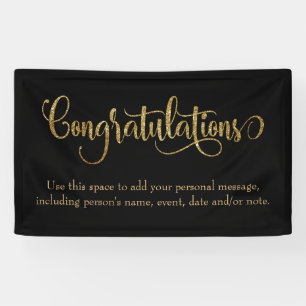Swirling gold Glitter Congratulations on Black Banner