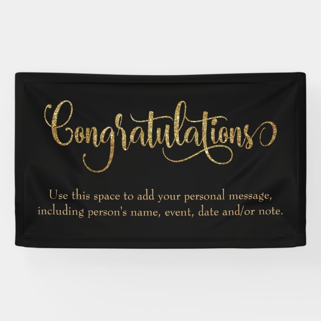 Swirling gold Glitter Congratulations on Black Banner (Horizontal)