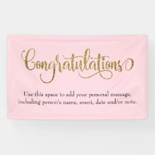 Swirling gold Glitter Congratulations Pale Pink Banner