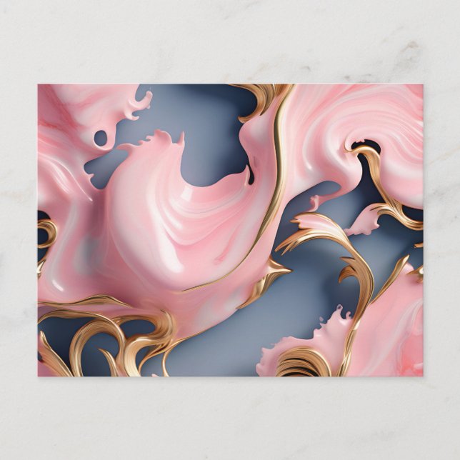Swirling Gold Marble Pattern with Pastel Coral Postcard (Front)