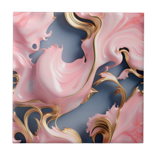 Swirling Gold Marble Pattern with Pastel Coral Tile