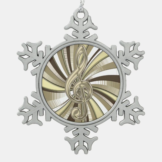 Swirling Golden Music Clef Snowflake Ornament (Front)