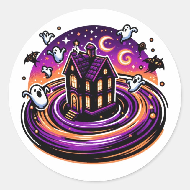 Swirling Haunted House Halloween Sticker Ghosts (Front)