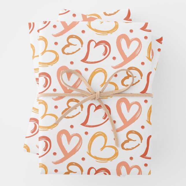 Swirling Heart Doodles Pattern Wrapping Paper Sheet (In situ)