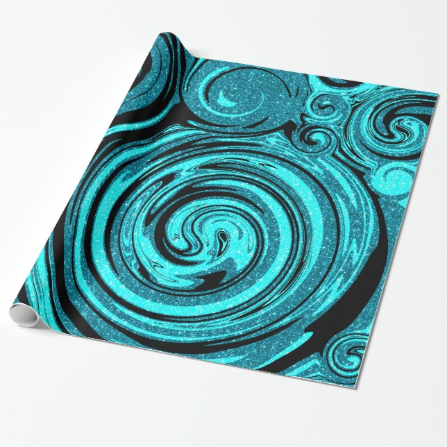 Swirling in Blue Wrapping Paper (Unrolled)