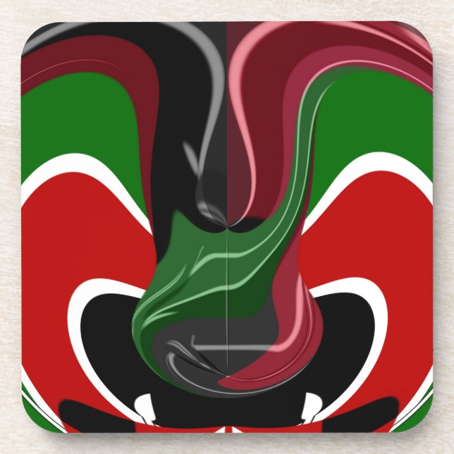 Swirling Kenyan Flag: A Modern Motif Art Coaster (Front)