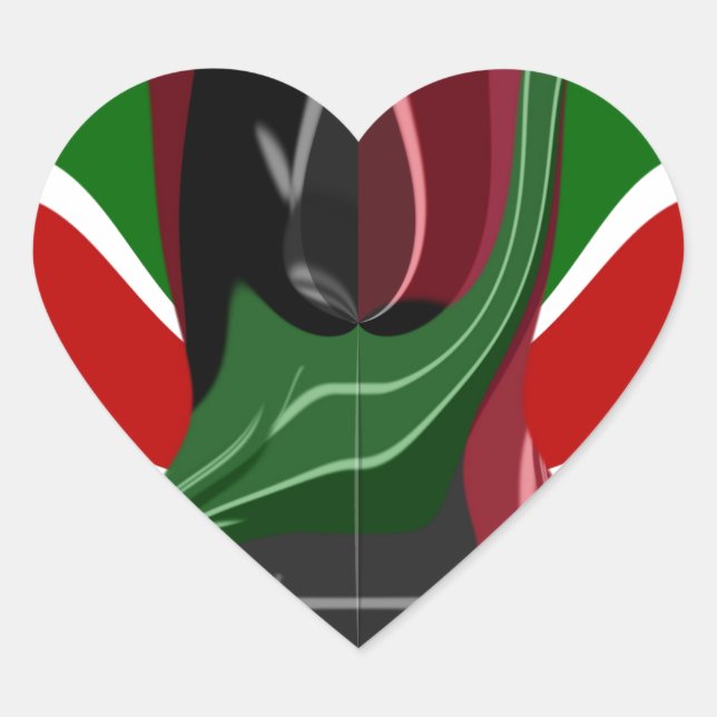 Swirling Kenyan Flag: A Modern Motif Art Heart Sticker (Front)