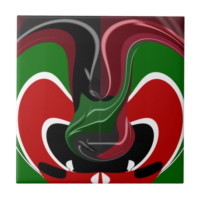 Swirling Kenyan Flag: A Modern Motif Art Tile (Front)