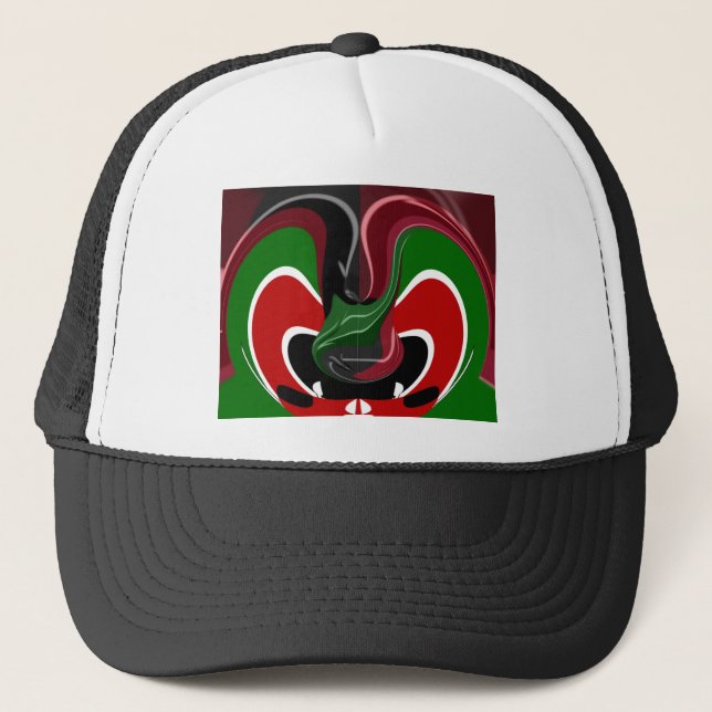 Swirling Kenyan Flag: A Modern Motif Art Trucker Hat (Front)
