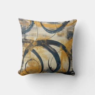Swirling Lines & Colour Splashes: Mustard, Slate Cushion