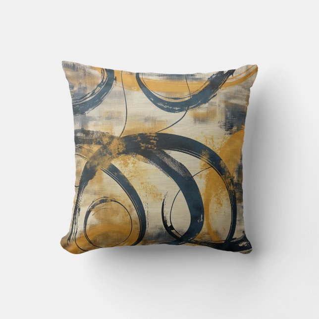 Swirling Lines & Colour Splashes: Mustard, Slate Cushion (Front)