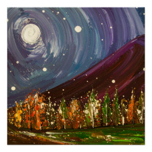 Swirling Night Over Autumn Trees Poster