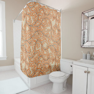Swirling Orange Leaves on Beige Background Shower Curtain
