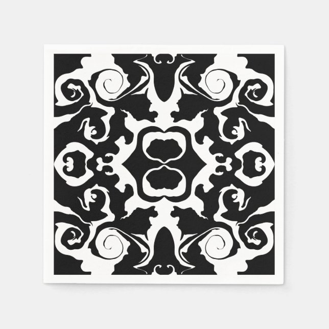 Swirling Pattern in Black and White Napkin (Front)
