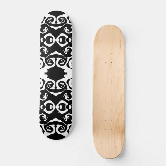 Swirling Pattern in Black and White Skateboard (Front)
