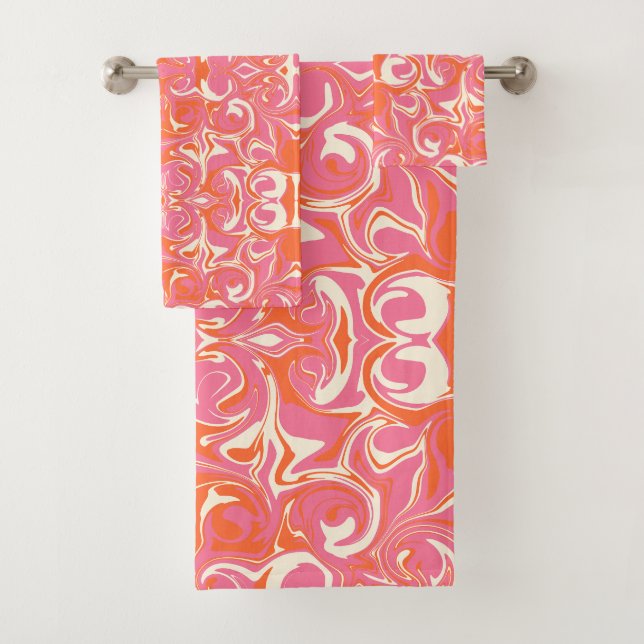 Swirling Pattern in Pink, Orange and Cream Bath Towel Set (Insitu)