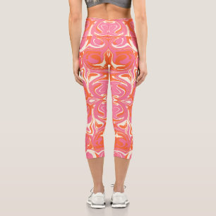 Swirling Pattern in Pink, Orange and Cream Capri Leggings
