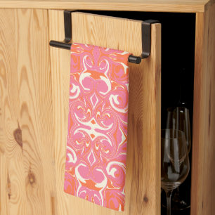 Swirling Pattern in Pink, Orange and Cream Tea Towel