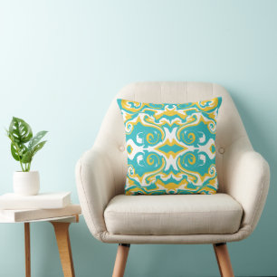 Swirling Pattern in Turquoise and Yellow Cushion