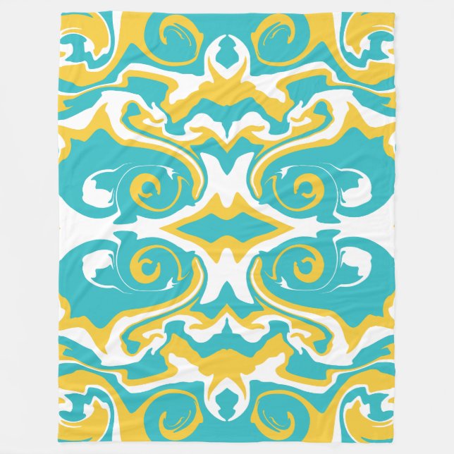 Swirling Pattern in Turquoise and Yellow Fleece Blanket (Front)