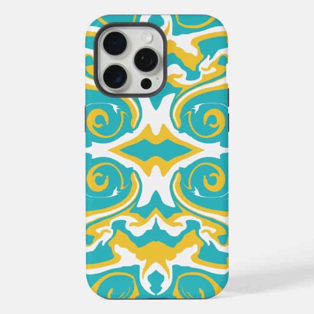 Swirling Pattern in Turquoise and Yellow iPhone Case (Back)