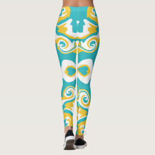 Swirling Pattern in Turquoise and Yellow Leggings