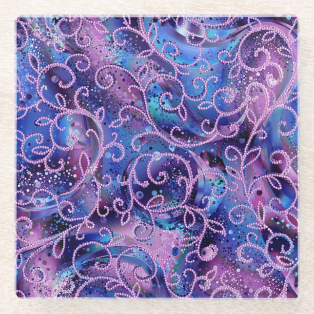 Swirling Pattern of Dot-like Embellishments Glass Coaster (Front)