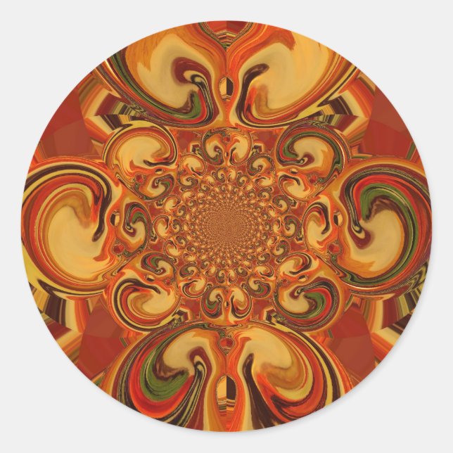 Swirling Pattern: Shades of Orange, Brown & Green Classic Round Sticker (Front)