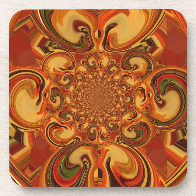 Swirling Pattern: Shades of Orange, Brown & Green Coaster (Front)
