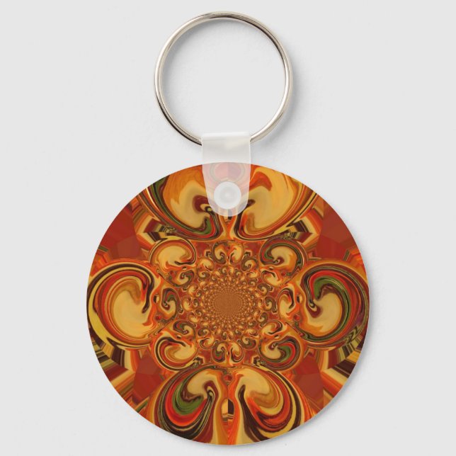 Swirling Pattern: Shades of Orange, Brown & Green Key Ring (Front)