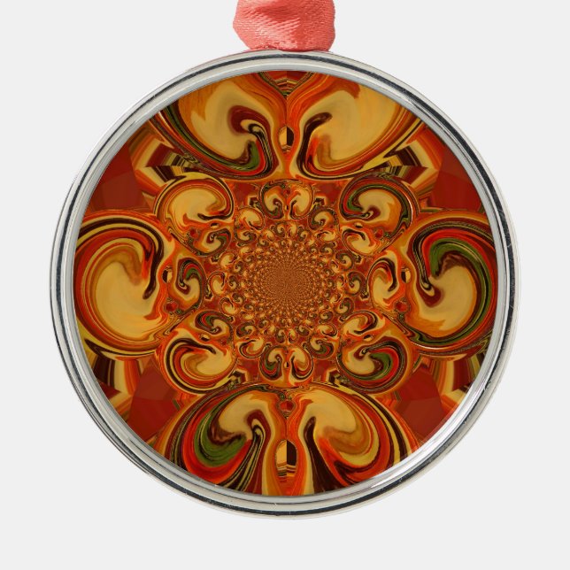 Swirling Pattern  Shades of Orange, Brown, green Metal Tree Decoration (Front)