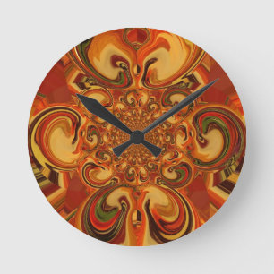 Swirling Pattern: Shades of Orange, Brown & Green Round Clock