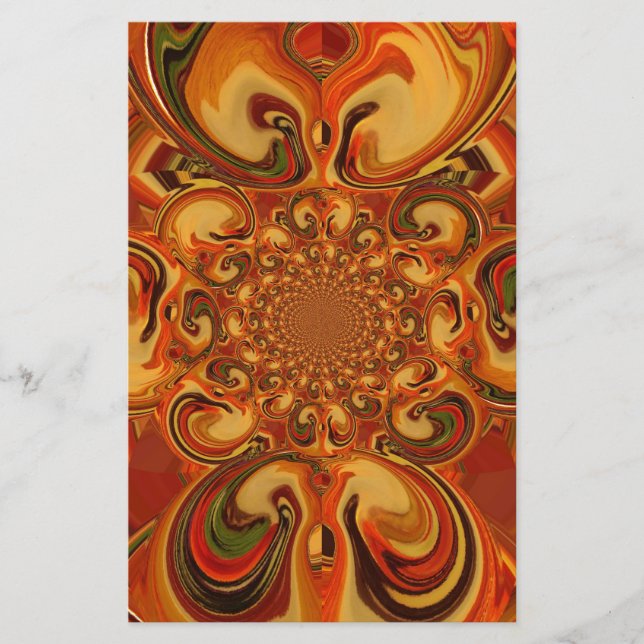 Swirling Pattern: Shades of Orange, Brown & Green Stationery (Front)
