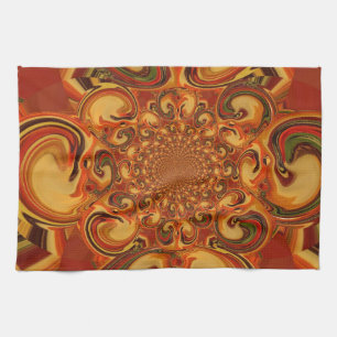 Swirling Pattern: Shades of Orange, Brown & Green Tea Towel