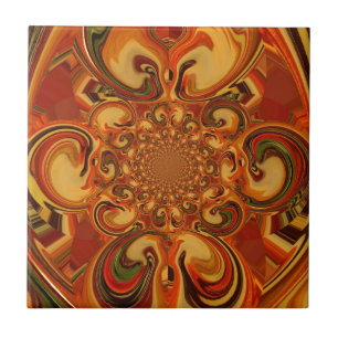 Swirling Pattern: Shades of Orange, Brown & Green Tile