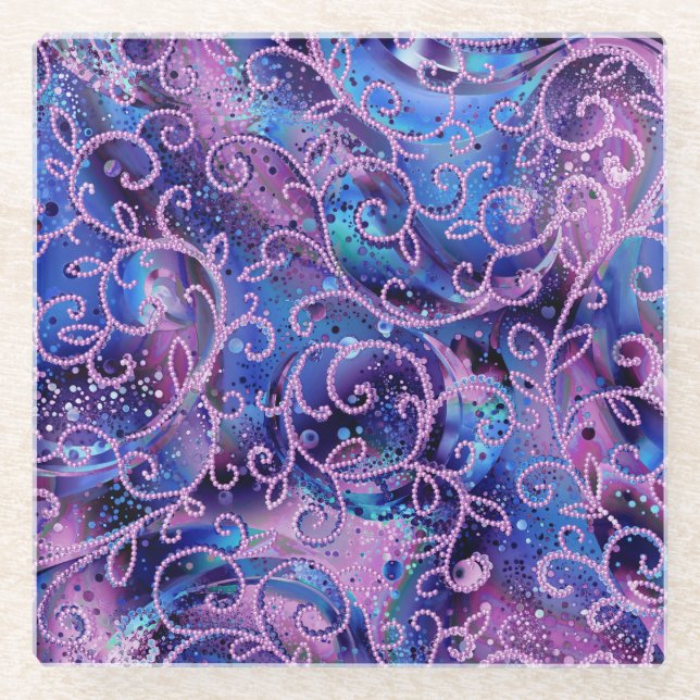 Swirling Patterns of Glass Beaded Embellishments Coaster (Front)
