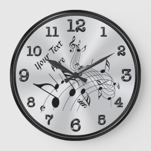 Swirling Personalised Music Note Clock, YOUR TEXT Large Clock