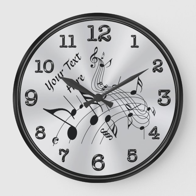Swirling Personalised Music Note Clock, YOUR TEXT Large Clock (Front)