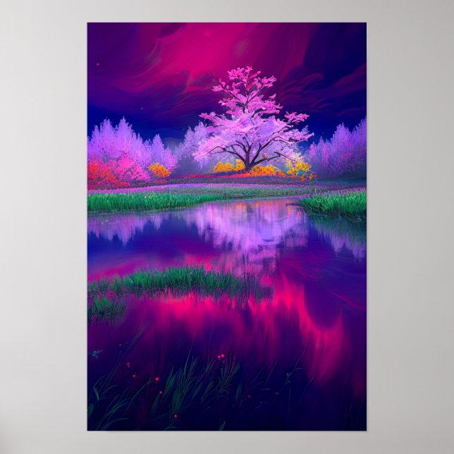 Swirling Purple Hues in the Meadow at Dusk Poster (Front)