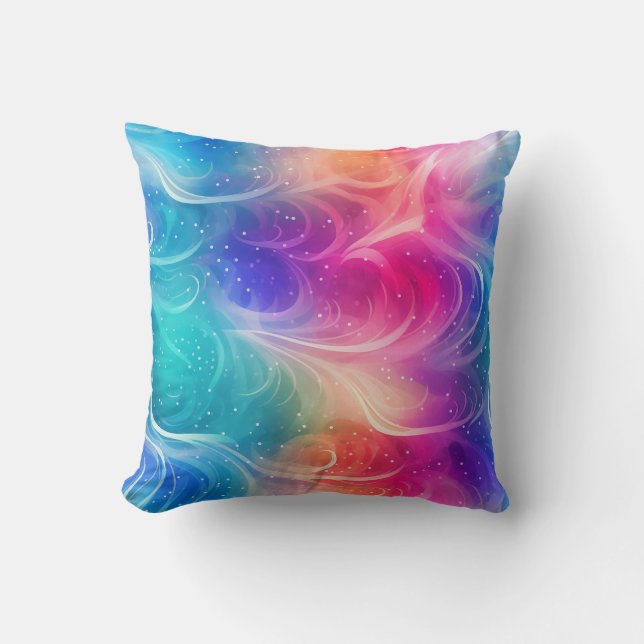 Swirling Rainbow Abstract Throw Pillow (Front)