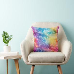 Swirling Rainbow Abstract Throw Pillow