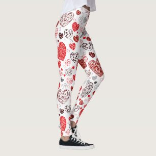 Swirling Red Decorative Heart Pattern Leggings