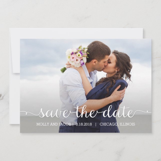 Swirling Script Wedding Save The Date Card (Front)